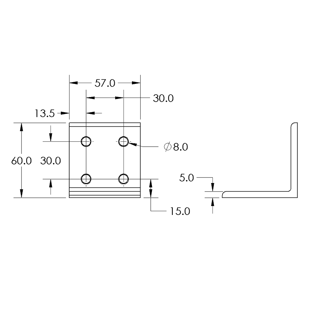 40-533-3SS MODULAR SOLUTIONS ANGLE BRACKET<BR>60MM TALL X 60MM WIDE WITH STAINLESS STEEL HARDWARE